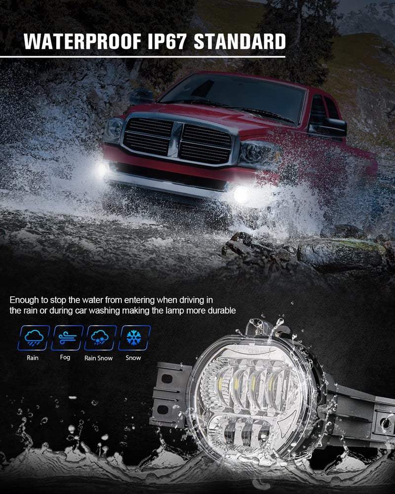 BICYACO New Version LED Fog Light Compatible with Dodge Ram 1500 2002-2008 Dodge Ram 2500/3500 Pickup Truck 2003 2004 2005 2006 2007 2008 2009-1 Pair Chrome - Image 3